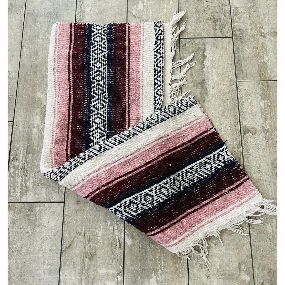Vintage Wool Southwestern Blanket Mexican‎ Boho Western Aztec Falsa Saltillo